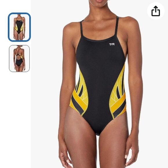 TYR SPORT Women's Phoenix Splice DiamondFit Swimsuit Size 30 Black/Gold - Picture 1 of 7